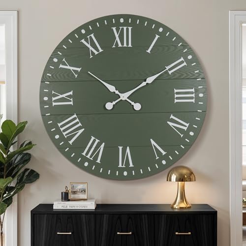 Large Wall Clock with Roman Numeral, 35.5” Shiplap Farmhouse Hanging Clock by Decoccino
