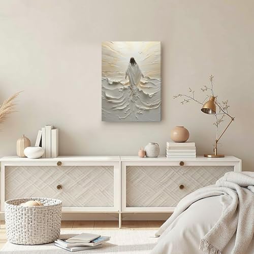 ICHZUMW Jesus Walking on Water Christian Wrapped Canvas Wall Art 16x24 In - Image 6