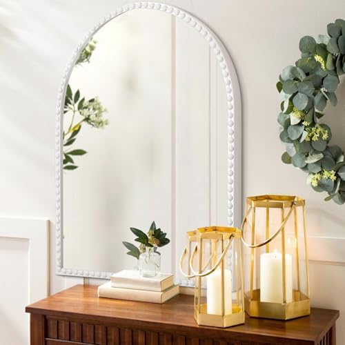 Arch Mirror for Wall, Large Bathroom Accent Mirror, Metal Beaded Frame Ornate - Image 4