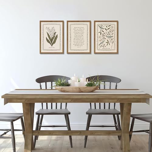 Framed Vintage Botanical Wall Art Set of 3, Lily of the Valley and Bird Nature - Image 6
