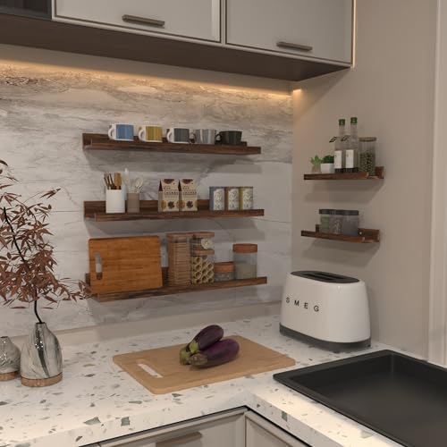 Giftgarden 24 Inch Wall Mounted Floating Shelves Set of 5, Rustic Wood Wall - Image 2