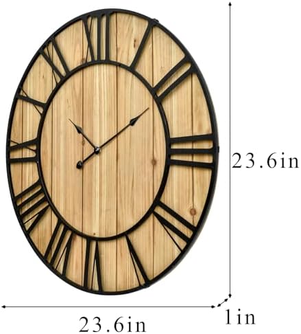EMAX HOME Large Farmhouse Wall Clock 24 Inch Vintage Brown Wooden Wall Clock - Image 4