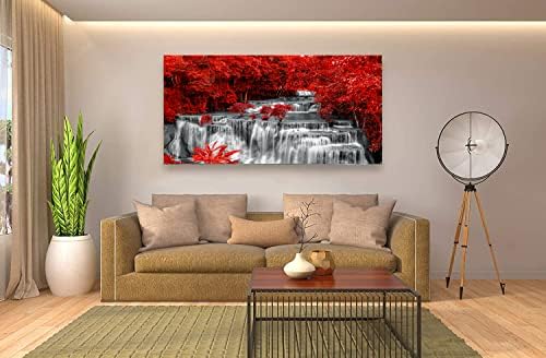 Yxbhhym Large Black and White Decor Waterfall Canvas Wall Art Red Tree Wall - Image 5