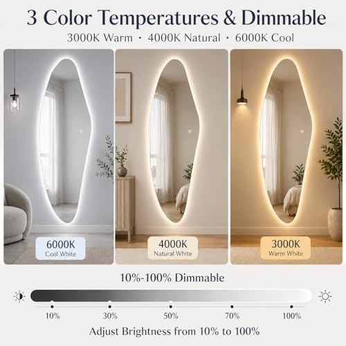 LAIYA 65" L x 24" W Irregular LED Full Length Mirror, Frameless Lighted Full - Image 3