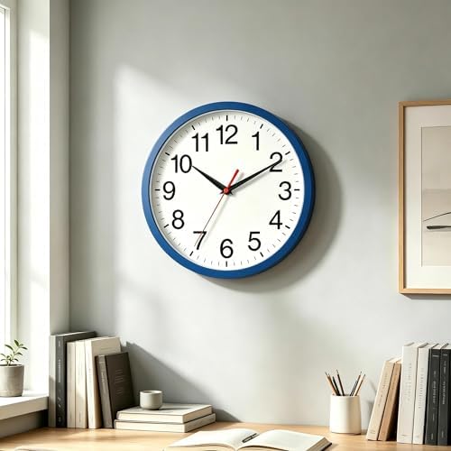 Rohioue Wall Clock Analog 8 Inch Blue Battery Operated Silent Clock - Image 2