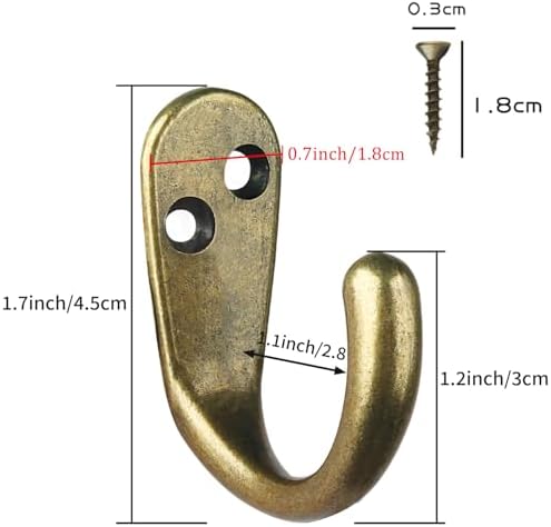 IBosins 15PCS Coat Hooks Wall Mounted Antique Brass Single Prong Robe Hook - Image 3