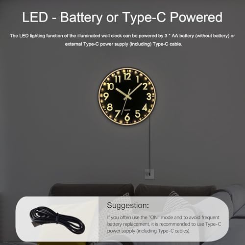 JoFomp LED Wall Clock for Bedroom Night Glow, 12 Inch Silent Wall Clocks - Image 5