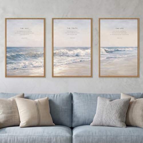 HOURIA The Way The Truth The Life Scripture Framed Canvas Wall Art Set - Image 2