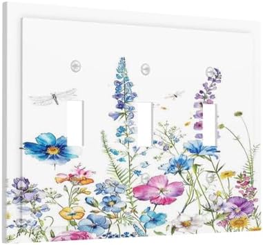 Decorative Switch Plates Boho Colorful Flowers Plants And Dragonflies 3 Gang - Image 2