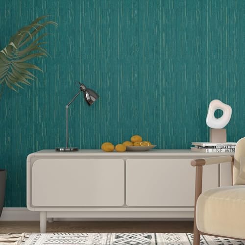 Decotalk Grasscloth Peel and Stick Wallpaper Teal Grasscloth Vinyl Textured - Image 3