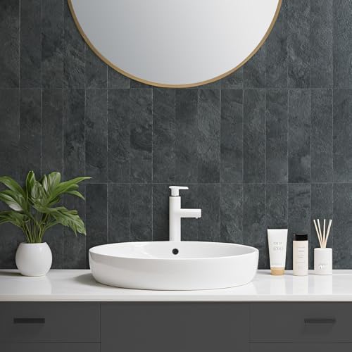 AULIGET 40-Piece Black Slate Peel and Stick Backsplash Wall Tiles, Laundry Room - Image 3