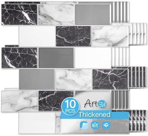 Art3d 10-Pack Marble Wall Tiles Peel and Stick Backsplash by Art3d