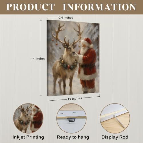 DIENADFX Christmas Santa Reindeer Canvas Wall Art Decor Pictures 11x14 - Image 7