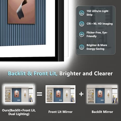 60x36 Black LED Bathroom Mirror, Backlit & Front Lit Lighted Mirror - Image 4