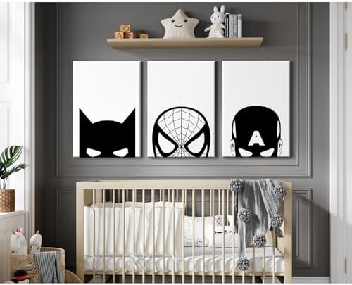 Baccone Spiderman Wall Art Boys Room Canvas Wall Decor Black White Wall Art - Image 6