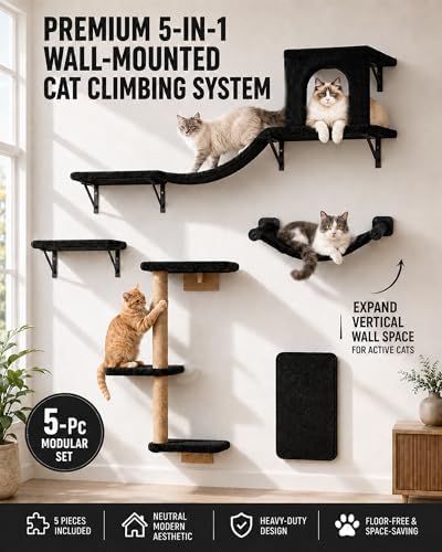 Wall Mounted Cat Furniture Combo of 5, 5 in 1 Cat Shelves - Image 2