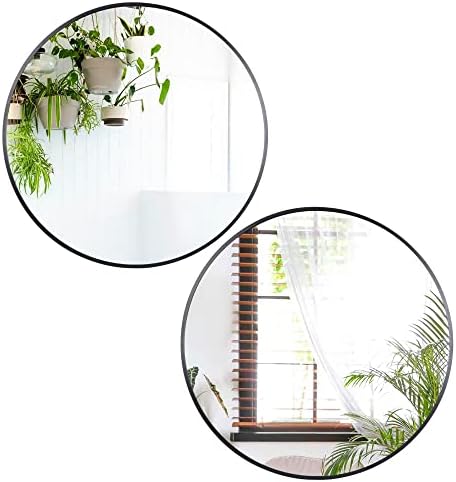 Pack of 2 Black Round Mirrors 24 Inch, Metal Frame Wall Mounted Circle Mirrors by Smartxchoices