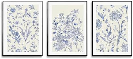 LYPHNX Blue White Chinoiserie Floral Poster Wall Art Navy Watercolor Flower by Unknown