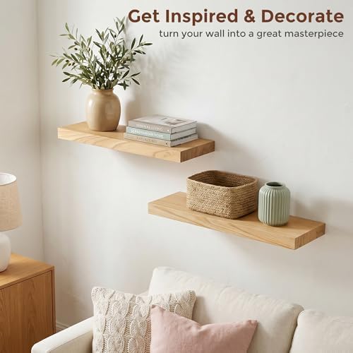 fuqing 20 Inch Floating Shelves 6.7'' Deep Natural Wood Shelves Set of 2 - Image 6