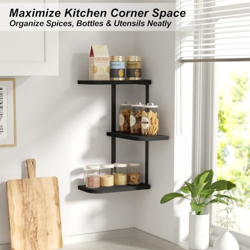 Love-KANKEI Corner Wall Shelf 3 Tier, Solid Wood - Image 3