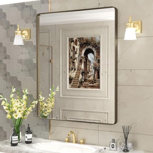 30x36 Inch Brushed Bronze Bathroom Wall Mirror by CHARMOR