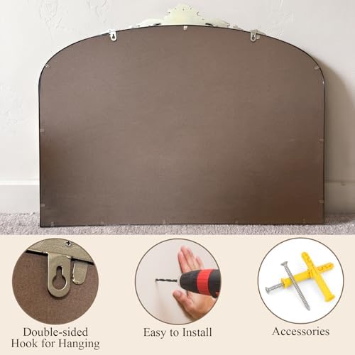 Antique Baroque Vintage Vanity Mirror 28x36Inch, Arched Vintage Wall Mirror - Image 5