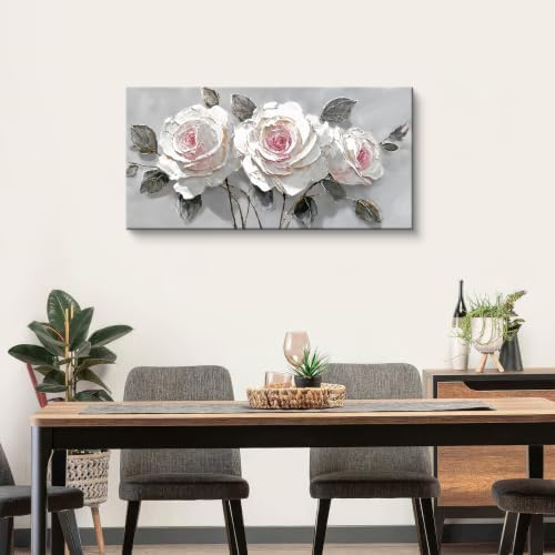 Modern White Pink Rose Canvas Wall Art Decor - Image 6