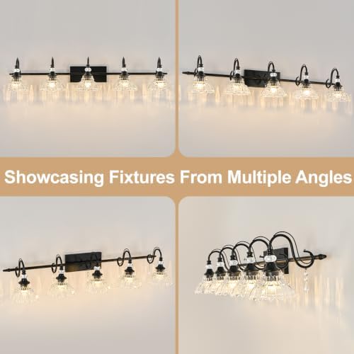 Black Bathroom Vanity Light, 5-Light Matte Black Finish Farmhouse Wall Sconce - Image 7