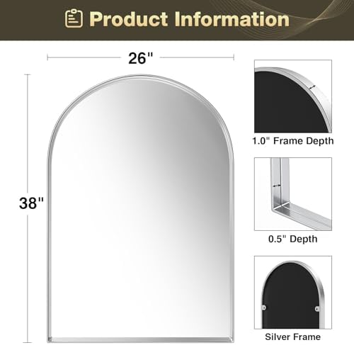 Brightify Arched Mirror, Arched Wall Mirror, 26 x 38 Inch Silver Arch Mirror - Image 6