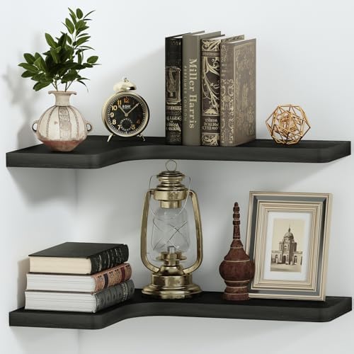 SAUMONIERES Corner Floating Shelves 24 Inch Wall Mount Shelf Solid Wood by Saumonieres