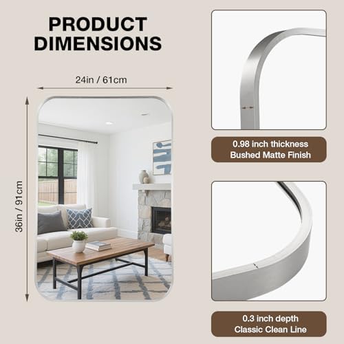 24"x36" Bathroom Mirror for Over Sink, Brushed Nickel Vanity Mirror - Image 5