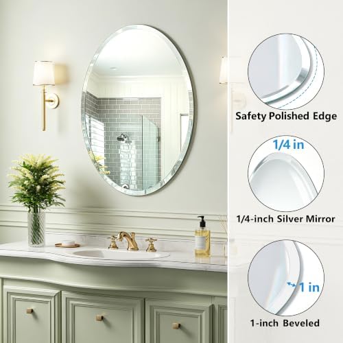 18" x 24" Silver Beveled Edge Frameless Oval Wall Mirror - Image 5