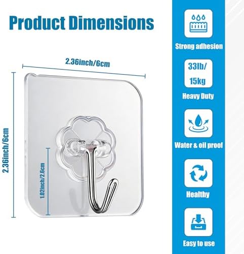Wall Hooks Heavy Adhesive Duty Holds 33lb Max - Image 2