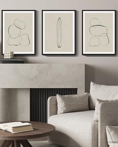 Drsoum Black Abstract Framed Wall Art Decor Minimalist Geometry Ring Grid Lines - Image 4