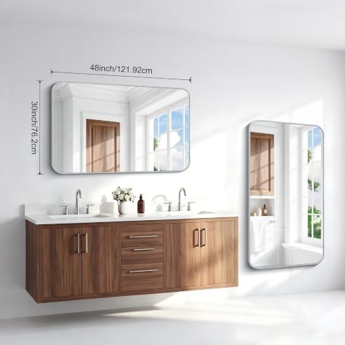 BONEWEI Silver Bathroom Mirror, 30x48 inch Wall Mirror - Image 7