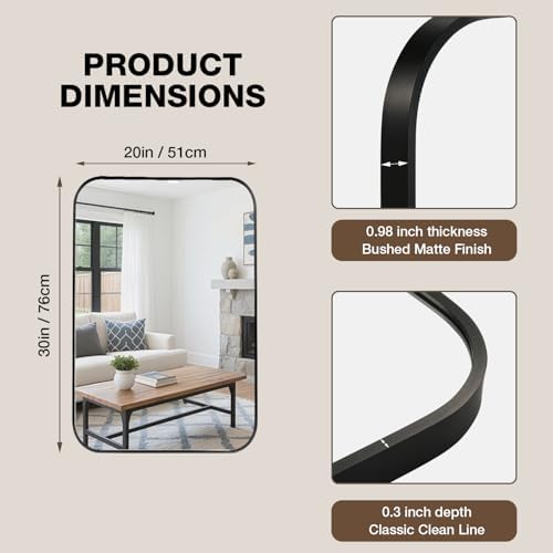 20"x30" Bathroom Mirrors for Over Sink, Matte Black Rectangle Vanity Mirror - Image 5