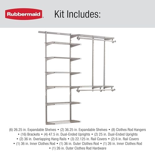 Rubbermaid Configurations Deluxe Custom Closet Kit, 3-6 Ft. Adjustable Metal - Image 6