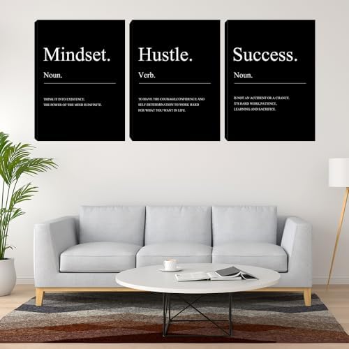 Black Motivational Mindset Wall Decor Canvas Wall Art Hustle Posters Prints - Image 5