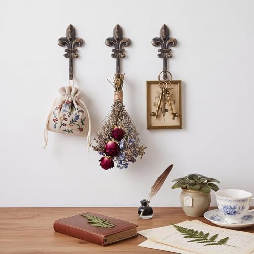 Hicarer 3 Pcs Fleur De Lis Wall Hooks Cast Iron Hangers - Image 3