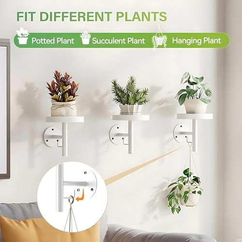 DELLAN Wall Plant Holder, 3 Pack Metal Stand, All White - Image 3