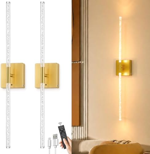 Wall Sconce Set of 2: Gold Rechargeable Wireless Magnetic Install by iThirdHomeOutdoorLighting