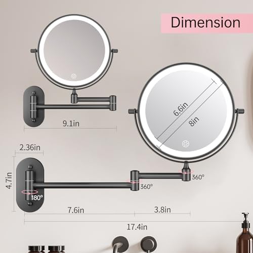 FUNTOUCH 5000mAh Rechargeable Wall Mounted Lighted Makeup Mirror 1X30X - Image 6