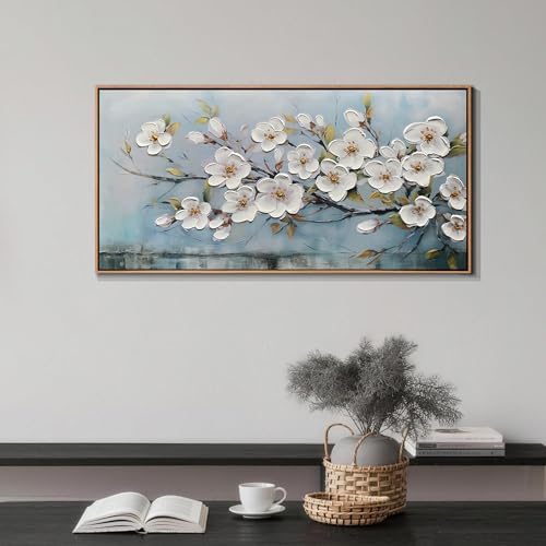 Anolyfi Framed Large Cherry Blossom Textured Flowers Wall Art by Anolyfi
