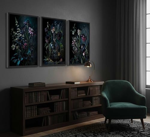 hijyord 3 Pcs Dark Academia Floral Canvas Wall Art 16x24in Unframed - Image 6
