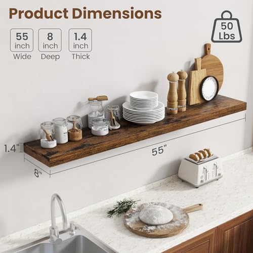 55 Inch Floating Shelves for Wall, 8 Inch Deep, Invisible Brackets - Image 3