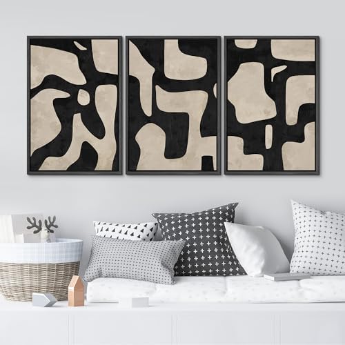 MUDECOR Framed Canvas Print Wall Art Set Abstract Monochrome Shapes Nature - Image 3