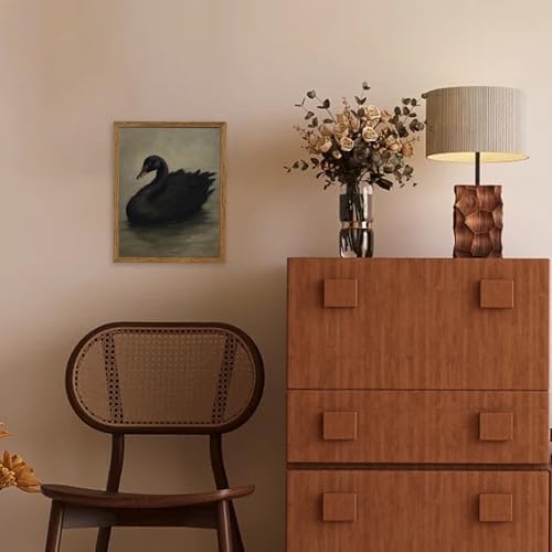 AVECCO Vintage Elegant Black Swan on Water Wall Art Canvas Framed 8x10 in - Image 2