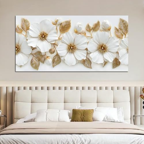 Large Canvas Wall Art for Living Room White and Gold Floral Print Painting wall - Image 4
