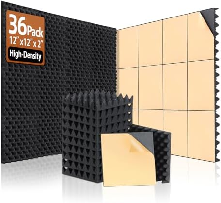 SD SODOCT 36 Pack Self-Adhesive Egg Crate Acoustic Foam 12" x 12" x 2" by SODOCT