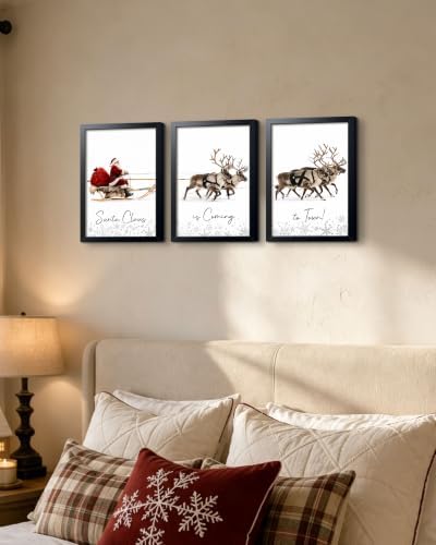 Framed Christmas Wall Art Set of 3, Winter Christmas Wall Decor, Santa Claus - Image 5